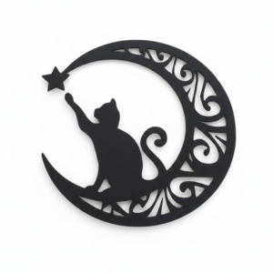 Figura decorativa en forma de gato con luna